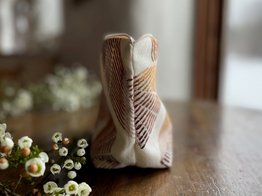 Linen Embroidered Modern Makeup Bag