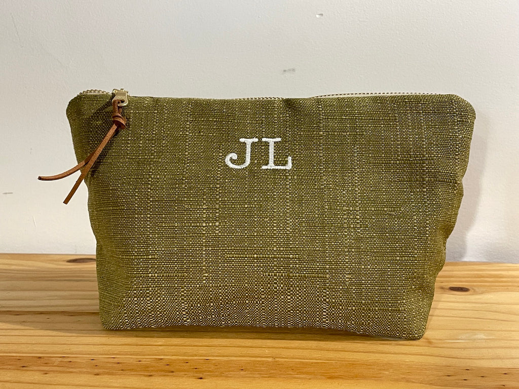 Olive Green Monogram Makeup Bag