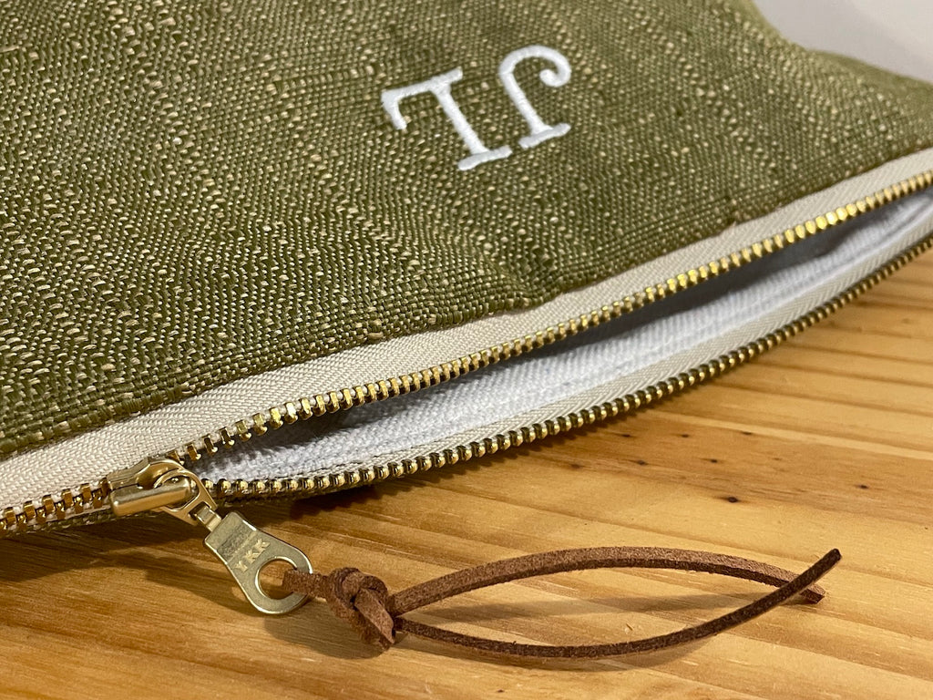 Olive Green Monogram Makeup Bag