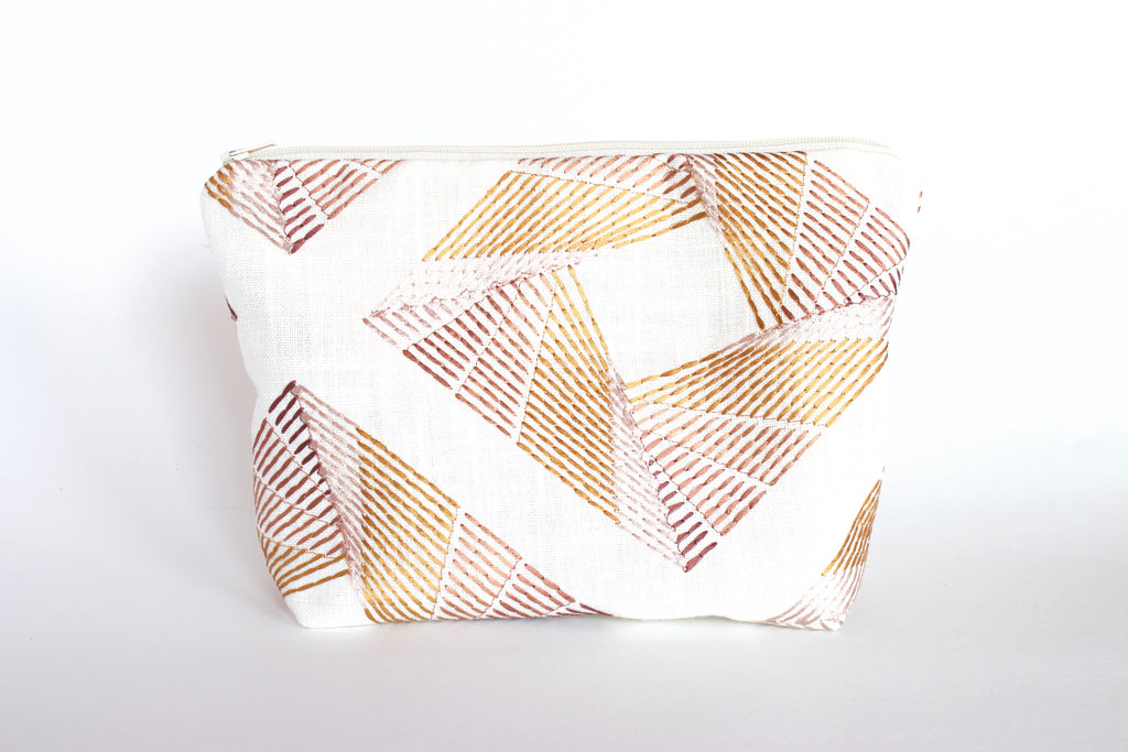 Linen Embroidered Modern Makeup Bag