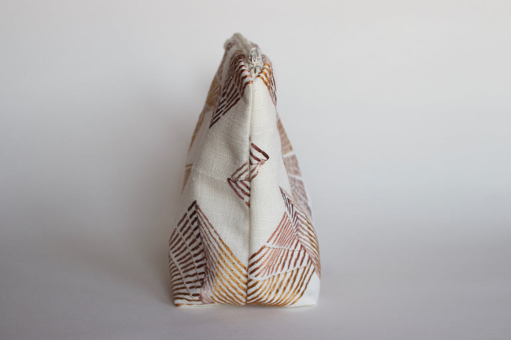 Linen Embroidered Modern Makeup Bag