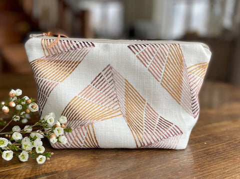 Linen Embroidered Modern Makeup Bag
