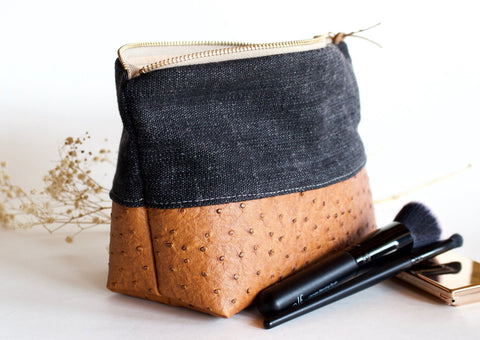 Maya Linen & Leather Makeup Bag